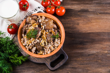 Boiled buckwheat with mushrooms