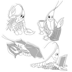 Shrimp illustration set. Vector.