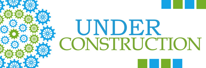 Under Construction Green Blue Circular Gears Horizontal 
