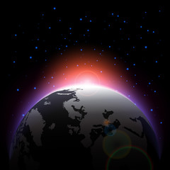 The planet and sunlight on space . Vector .