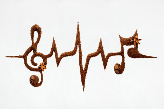 Coffee Notes / Creative Food Concept Photo Of Musical Notes Made Of Coffee.