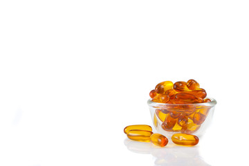 Fish oil capsules isolated on white background