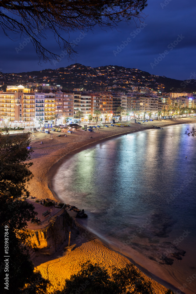 Canvas Prints Lloret de Mar Seaside Town at Night on Costa Brava in Spain