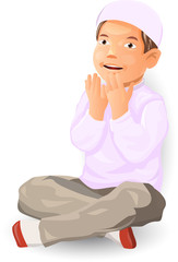 Vector illustration of Muslim boy is praying, Moslem kid is doa - Character design