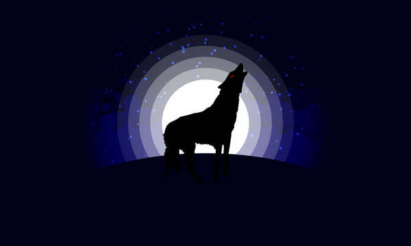Silhouette of a wolf in the moonlight