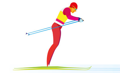 Fototapeta premium young skier quickly runs to the finish line