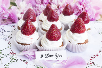 I Love You Card with Strawberries Cupcakes