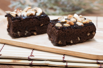chocolate brownie with nut topping