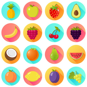 Obst Fr&uuml;chte Icon Set Flat Design Vektor Grafik Illustration