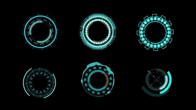 4K Collection of HUD Head Up Display Blue Circle element for Technology and futuristic concept on dark background