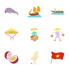Holiday in Vietnam icons set, cartoon style