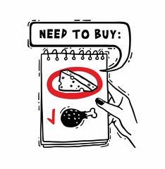 picture of a notebook in hand Need to buy cheese