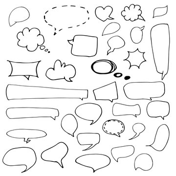 Speech hand drawn bubbles set. Talk clouds sketching illustration