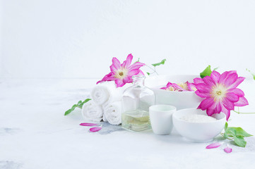 Massage and Spa products with flowers clematis