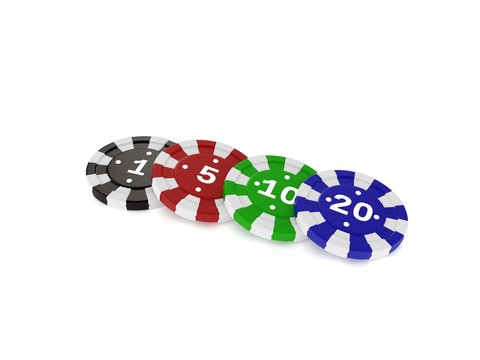 3d illustration of casino game chips set isolated on white