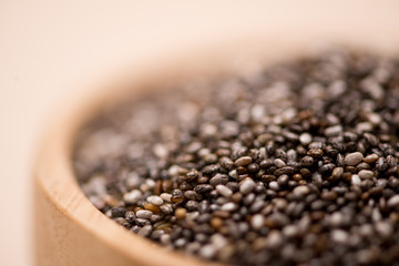 Close-up of raw, unprocessed, dried black chia seeds