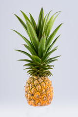 Pineapple sliced in pieces, isolated on background.
