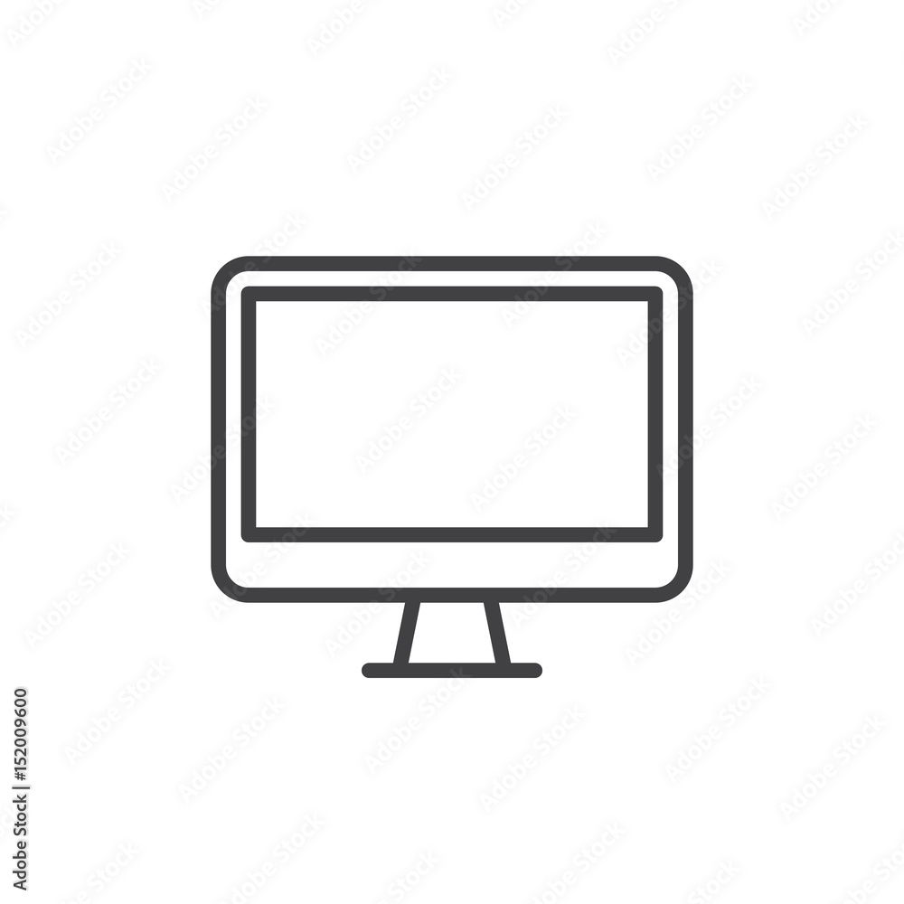 Poster monitor, desktop computer line icon, outline vector sign, linear style pictogram isolated on white. 