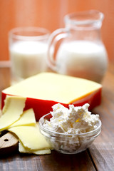Dairy products on wooden table