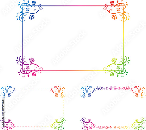 薔薇 フレーム セット レインボー Wall Mural Wallpaper Murals Kid A