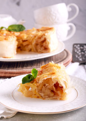 Filo pastry apple pie, sliced