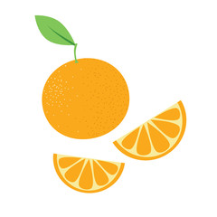 Orange  vector illustration. Slices of orange. Flat design.  Isolated on white background.