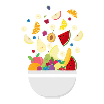 Fruit Bowl. Slices Of Fruits. Flat Design