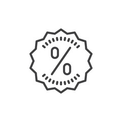Discount sticker label with percentage line icon, outline vector sign, linear style pictogram isolated on white. Symbol, logo illustration. Editable stroke. Pixel perfect