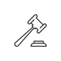 Auction hammer, gavel line icon, outline vector sign, linear style pictogram isolated on white. Symbol, logo illustration. Editable stroke. Pixel perfect