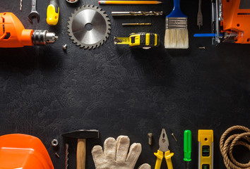 tools and instruments on black