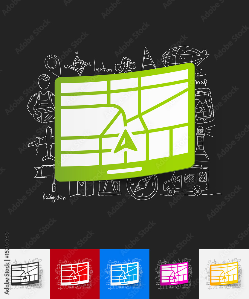 Wall mural gps paper sticker with hand drawn elements