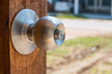 stainless knob on door