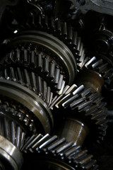 Closeup on gears of auto transmission box