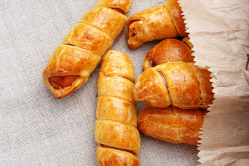 Sausage in the dough, close up
