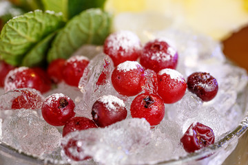 Cranberries with mint garnish of cocktail