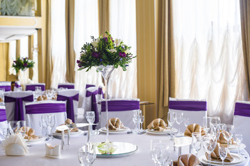 Wedding banquet hall. Round tables