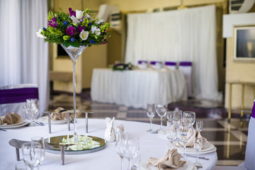 Wedding banquet hall. Round tables