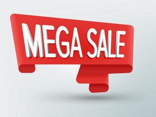 Red ribbon banner with text. Sale and discounts banners templates design. Geometric shapes with rounded edges. Vector illustration