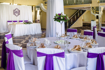 Wedding banquet hall. Round tables