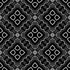 Seamless Texture on Black. Element for Design. Ornamental Backdrop. Pattern Fill. Ornate Floral Decor for Wallpaper. Traditional Decor on Background