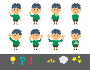 緑のセーターの子供ポーズ8種