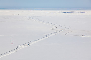 Top view of gas pipeline in tundra