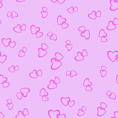Couple of Hearts Random Seamless Pattern on Pink Background