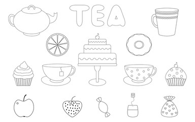 Tea,sweets prints for coloring book