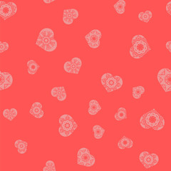 Ornamental Heart Random Seamless Pattern on Pink Background