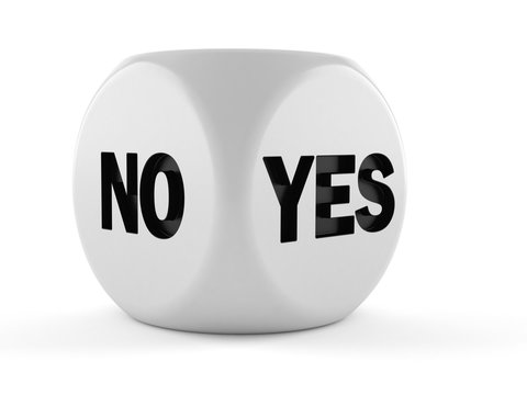 Dice with no and yes text