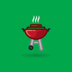 Vector illustration of fried meat smokes on barbecue for picnic