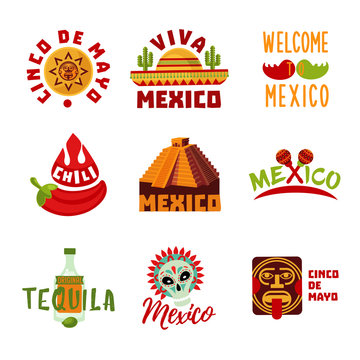 Colorful Mexico Logotypes Set