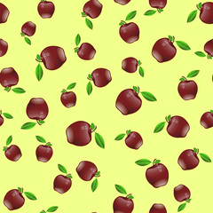 Red Apple Seamless Random Pattern on Yellow Background