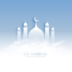 eid mubarak background with mosque and clouds